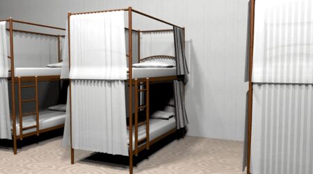 Кровать Хостел Duo двухъярусная с конструкцией для штор